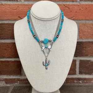Bow Necklace Set with Turquoise & Navajo Style Pearls thumbnail 2