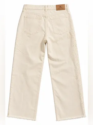 Lauren Ralph Lauren Wide Leg Jeans Womens 6 Ivory NWT Floral Beaded High Rise thumbnail 2