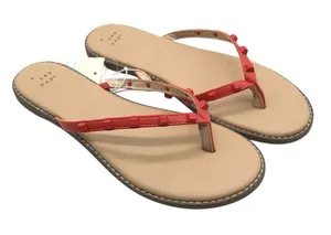 A New Day Womens Sloan Sandals Flip Flops Faux Leather Studded Red Size 6.5 thumbnail 1