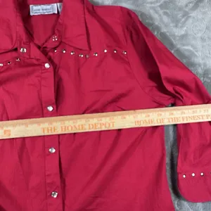 Vintage Jane Ashley Red Top Womens Large Silver Studs 3/4 Sleeves Retro Western thumbnail 4