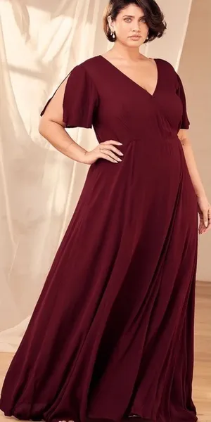 NWT Lulus‎ Heart of Marigold Wrap Maxi Dress in Burgundy Size 1X thumbnail 1