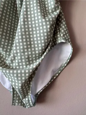 Riley + Cru‎ Sage Gingham One Piece Knotted Bathing Suit Mama Suit Size Medium thumbnail 6