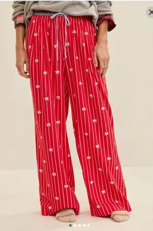 Aerie NWT flannel red white bows stripes pajama pants drawstring woman size XXL thumbnail 1