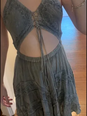 Advance Apparels Olive Green Lace-Up Cutout Midi Dress thumbnail 9