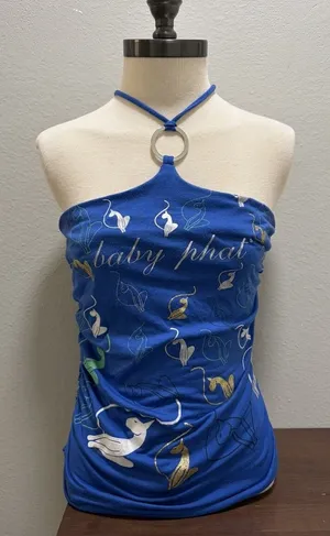 Y2K Rare Vintage Baby Phat Blue Tie Neck Halter Top Sz M thumbnail 1