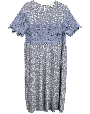 Saving Paige Floral Lace Pleated Midi Dress Women's Size S Blue Modest Dainty‎ thumbnail 1
