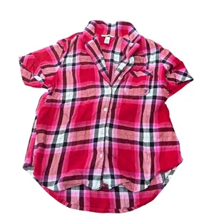 Victoria's Secret Size Small Short Sleeve‎ Button Up Pajama Top Red Pink Plaid thumbnail 1