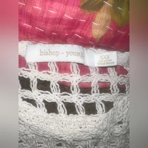 Bishop + Young from Anthropologie Crochet Cream Eyelet Flutter Sleeves top XXS thumbnail 4
