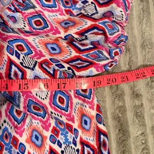 Savanna Jane Womens Pink Blue Ikat Diamond Print Puff Sleeve Crop Top Large thumbnail 4
