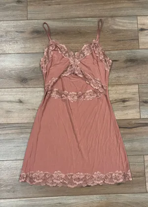 VICTORIA’S SECRET Salmon Pink Lace Trim Cut-out Slip Dress | Size Medium thumbnail 1
