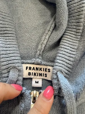 Frankie's Bikinis Blue Cloud Knit Aimee Zip Up Sweater Hoodie Sz M thumbnail 2