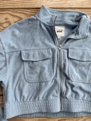 Aerie baby blue velour corduroy crop jacket size m thumbnail 1