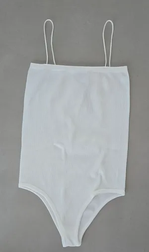 Zara White Ribbed Spaghetti-Strap Bodysuit Square Neckline Size M/L thumbnail 1