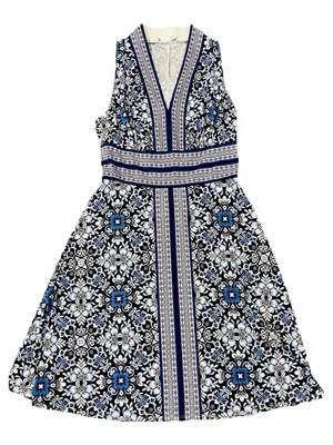 London Times Y2k Sleeveless Geometric Abstract Midi Dress Sz 6 Boho Chic Folksy thumbnail 1