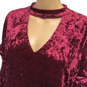 Marc Bouwer Unlimited Burgundy Crushed Velvet Bell Sleeve Keyhole Dress Womens M thumbnail 2