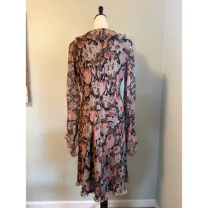 Lauren Ralph Silk Floral Ruffle Midi Dress Brown Pink boho whimsigoth 12 dainty thumbnail 5