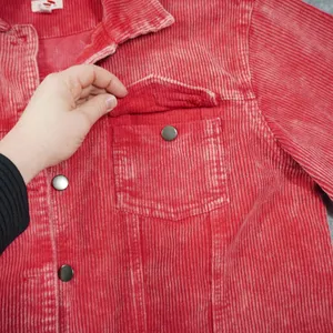POL Red Corduroy Shacket Mineral Wash‎ Raw Hem Button Down Jacket Boho Indie thumbnail 6