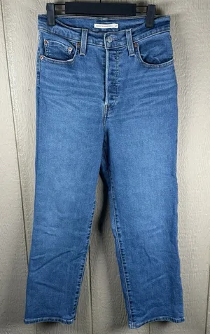 Levi's Ribcage Straight Ankle Jeans Womens Sz 27 Button Fly Medium Wash Stretch thumbnail 1