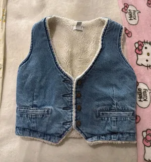 Forever 21 Blue Denim Sherpa-Lined Vest thumbnail 1