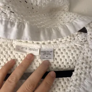 Erin London Y2k Sweater Medium White Hooded Mesh Zip‎ Up Knit Pockets Jacket thumbnail 6