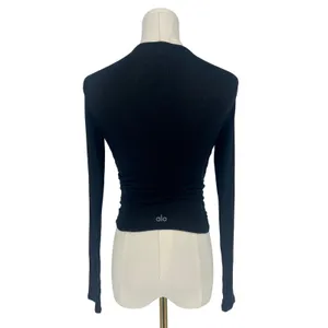 Alo Yoga Gather Long Sleeve Black Ribbed Ruched Crop Top XS thumbnail 10