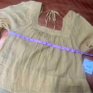 New O'Neill Yellow peasant top 3/4 Sleeve Blouse tie back cotton gauze xs thumbnail 7