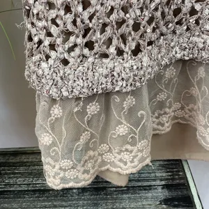 John Fashion Taupe Tan Crochet & Lace Layered Long Sleeve Sweater Blouse Top L thumbnail 4