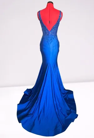 Royal Blue Mermaid Prom Gown w/Slit Style 16058 Size 2 thumbnail 6