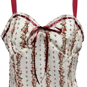 Sienna Sky Womens Corset Cami L Ivory Floral Ribbon Trim‎ Coquette Y2K Bustier thumbnail 3