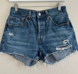 Levis 501 Shorts Womens 27 Blue Denim Cutoffs Button Fly Distressed thumbnail 1