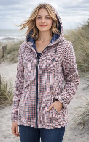 Roxy Navy & Orange Plaid Hooded Jacket Zip Front Women’s Size Medium thumbnail 1