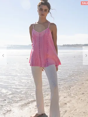 NEW POL Cotton Gauze Lace Trim Floral Cami Tank Candy Pink Flowy A-Line Small thumbnail 7