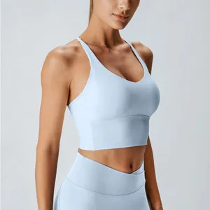 Berlook Activewear Light Blue V Neck X-Cross Sports Bra - Medium Support thumbnail 5