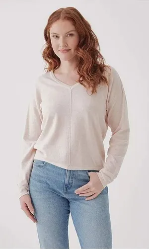 PACT $98 NWOT Women's Organic Cotton Classic Fine Knit Relaxed Cream Sweater L thumbnail 1