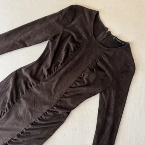 Zara Basic Brown Faux Suede Ruched Long‎ Sleeve Mini Dress XS thumbnail 6