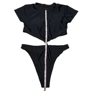 Black Short Sleeve Front Knot One Piece Swimsuit M 8 10 NWOT thumbnail 8