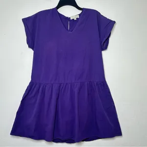 Pinch 100% Cotton Purple V-Neck Mini Dress With Pockets thumbnail 2