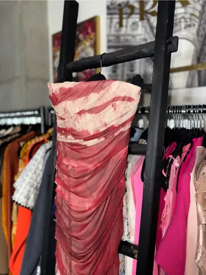 Zara Corset Strapless Ruched Tie Dye Midi Dress Burgundy Womens XS New NWT thumbnail 3