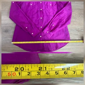 Lauren Ralph Lauren Button Up Shirt Women Large Purple Cotton Silk Utility Light thumbnail 6