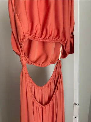 Farm Rio One-Shoulder Coral Cutout Maxi Dress Size L Boho Flowy Tropical Vibrant thumbnail 3