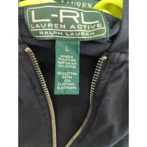 L-RL Lauren Active Black Lime‎ Green Hooded Full Zip Jacket Womens L Atheisure thumbnail 5