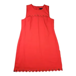 J. Crew Red Scalloped Grommet Sleeveless Above Knee Shift Dress Size 12 thumbnail 3