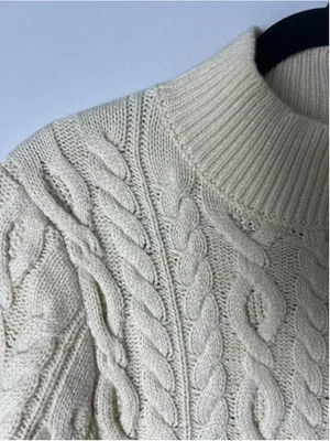 Women's Miss Lola Cable Knit Turtleneck Sweater Dress Beige Size S Backless thumbnail 3