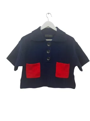 ZARA Navy Blue Cropped Knit Sweater Size S Wool Blend Soft Boxy Pullover thumbnail 3