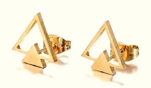 Unisex Triangle 18k‎ Gold Plated Silver Stud Earrings, 10mm thumbnail 1
