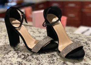Black Heels With rhinestones Size 6.5 thumbnail 1
