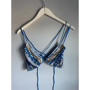 Princess Polly Blue Silver Savannah Sequin Top Festival adjustable straps sz 2 thumbnail 3