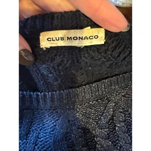 Club Monaco Sweater Women Medium Navy Blue Metallic‎ Cable Knit Pullover Preppy thumbnail 9