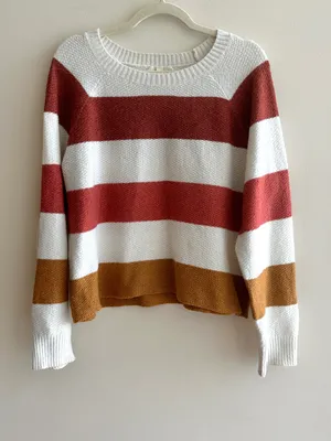 PINQUE Gina Rib Crew Neck Knit Colorblock Striped Sweater, Size Large thumbnail 5