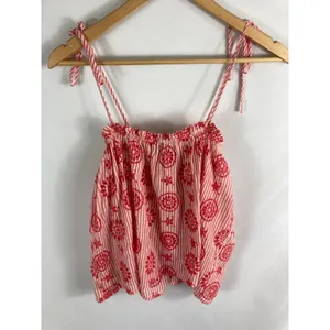 Aerie Eyelet Stripe Tie Shoulder Breezy Flowy Tank Red White Size Medium thumbnail 3